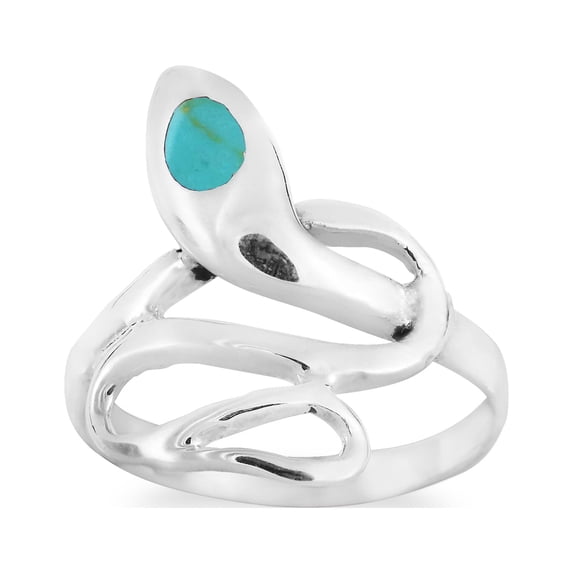Retro Snake Coil Wrap Green Turquoise Sterling Silver Ring-8