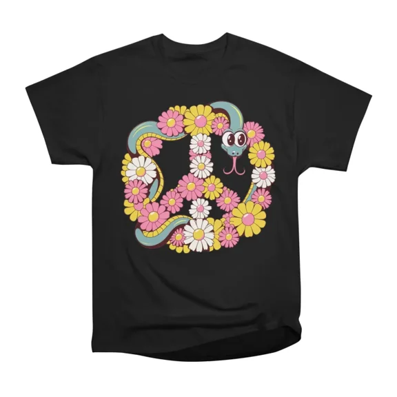 Retro Snake Floral Peace Sign T-Shirt Tee Gift For Him Merch For Her Apparel For Friend
