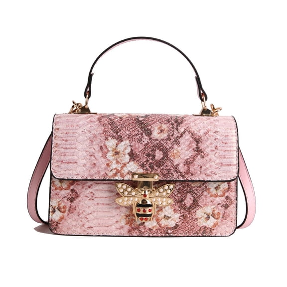 Retro Snakeskin Print Crossbody Bag for Women, Stylish Square Shoulder Bag with Bee Lock - Trendy Daily Casual PU Purse