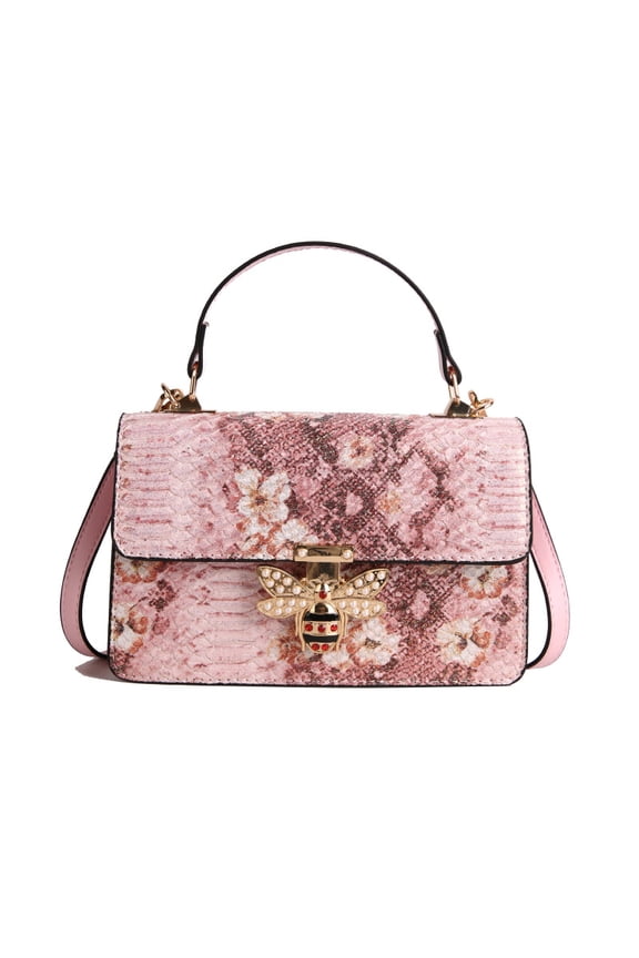 Retro Snakeskin Print Crossbody Bag for Women, Stylish Square Shoulder Bag with Bee Lock - Trendy Daily Casual PU Purse