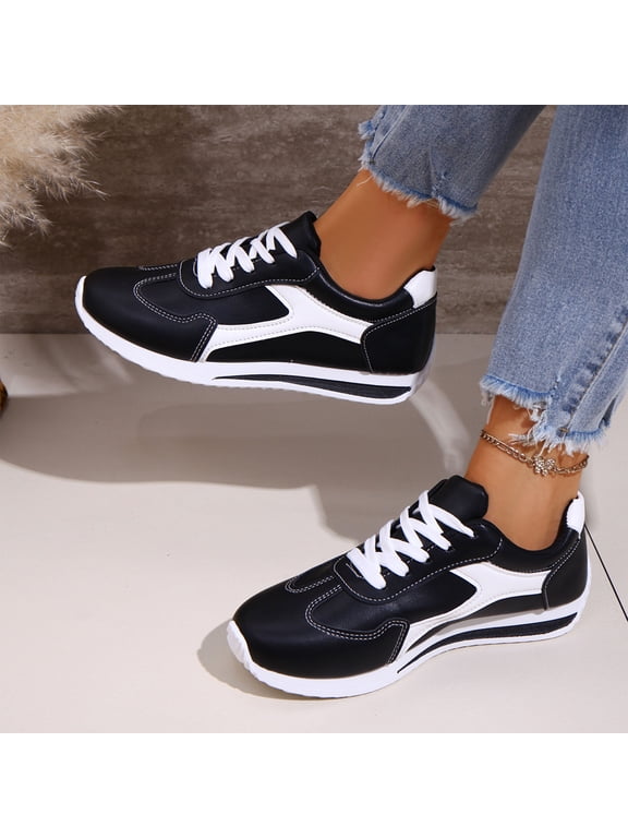Retro Sneakers for Women Fashion Trainer Shoes Breathable Casual Walking Shoes Low Top Flat Sole Lace Up Tennis Shoes