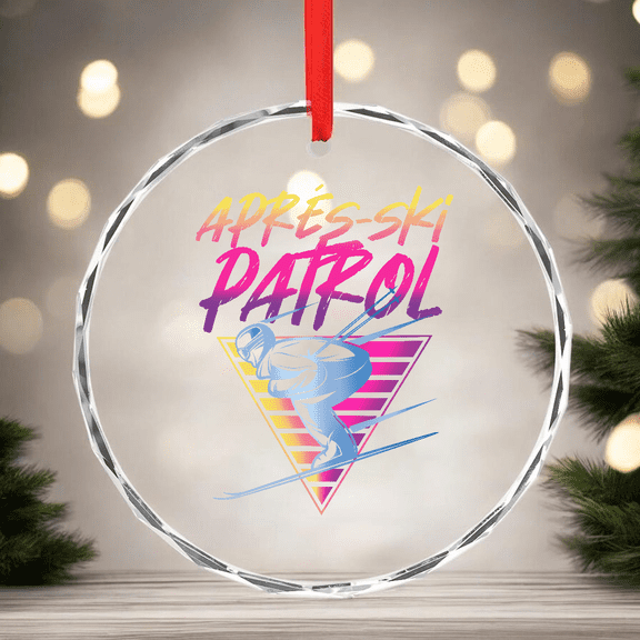 Retro Snow 80S Apres Ski Patrol Glass CIRCLE GLASS ORNAMENT Home Decor