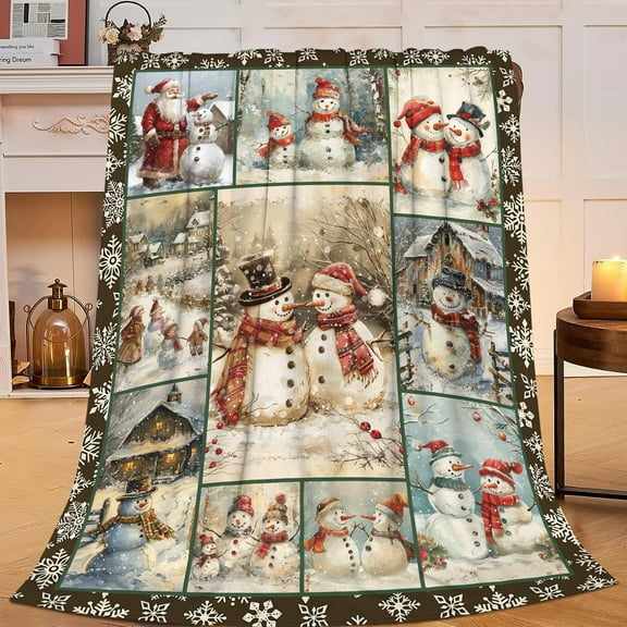 Retro Snowman Blanket Christmas Snowman Blanket Flannel Stuff Merch Cozy Decor Fleece Plush Fuzzy Warm Soft Lightweight Bedding Gifts for Women Women Men Boy Couch Sofa 50"X40"