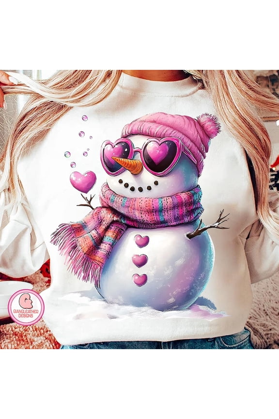 Retro Snowman Blowing Bubble Sweatshirt, Funky Pink Bubblegum Snowman Pullover, Let It Snow Winter Coquette Sweater