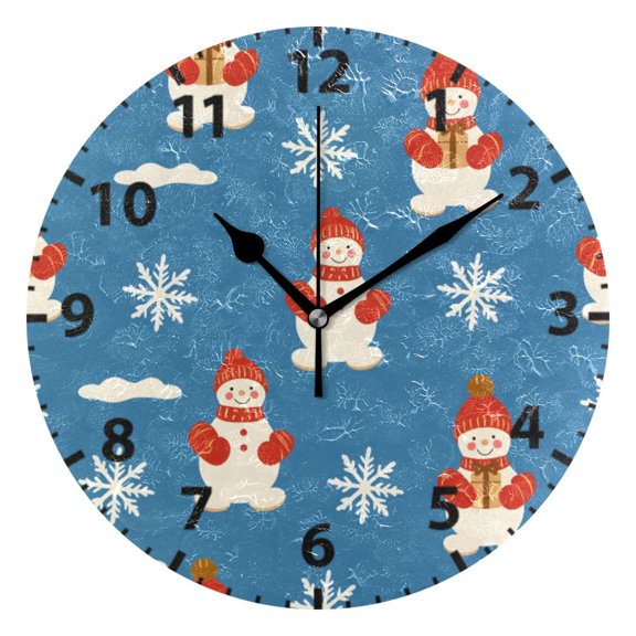 Retro Snowman Pattern Wall Clock 10in Round Artistic Oil Painting Home Decor Desk Table Clock