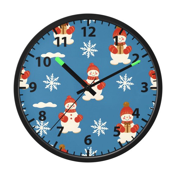 Retro Snowman Pattern Wall Clock 12 Inch Voice Activated Night Light Silent Non Ticking