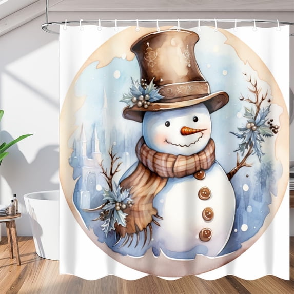 Retro Snowman Shower Curtain Fabric Shower Curtain Set with 12 Hooks Waterproof 72 * 72 Inches for Bathroom Beach Caravan Hotel