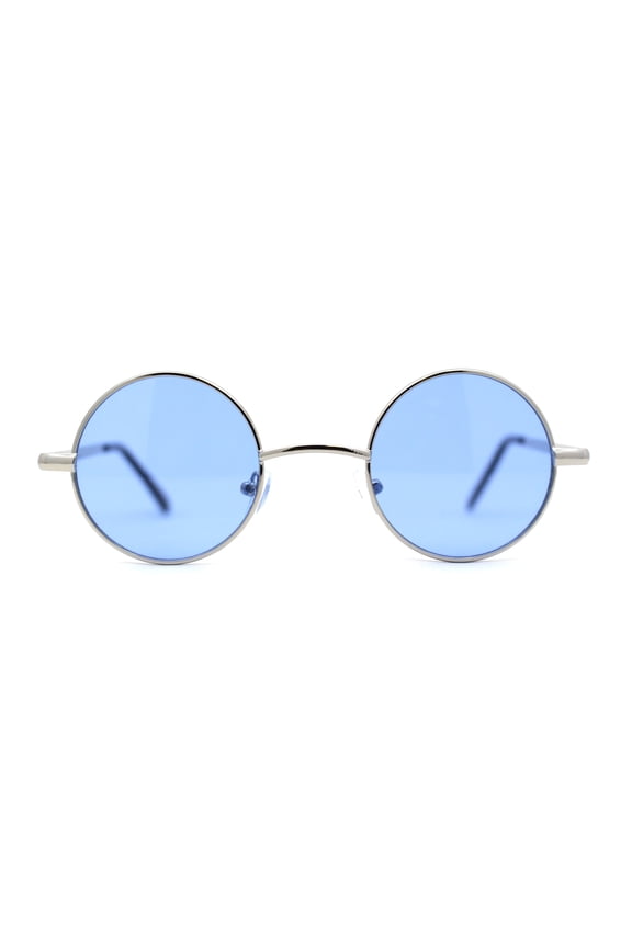 Retro Snug Small Round Circle Lens Hippie Sunglasses Silver Blue