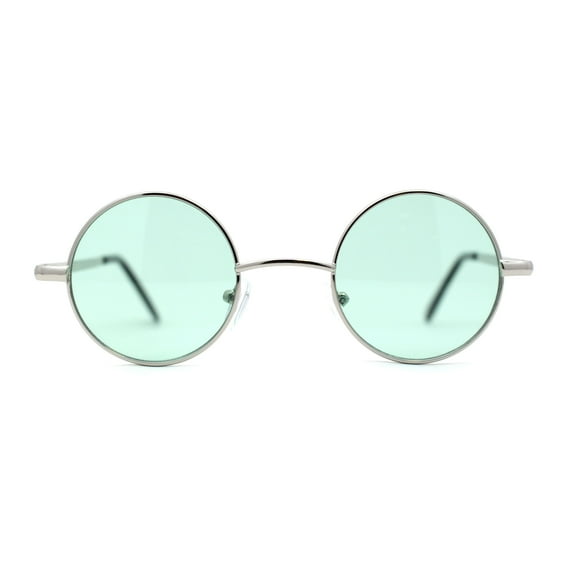 Retro Snug Small Round Circle Lens Hippie Sunglasses Silver Green