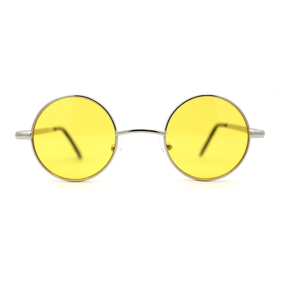 Retro Snug Small Round Circle Lens Hippie Sunglasses Silver Yellow