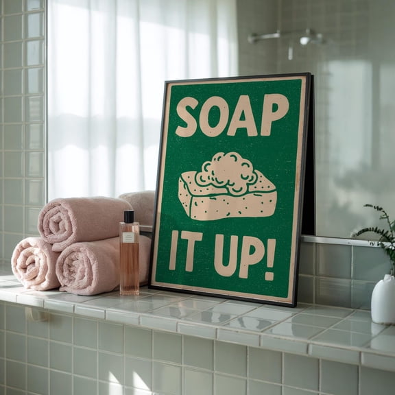 Retro Soap Typography Bathroom Sign, Unframed Paper Print Size 8x12