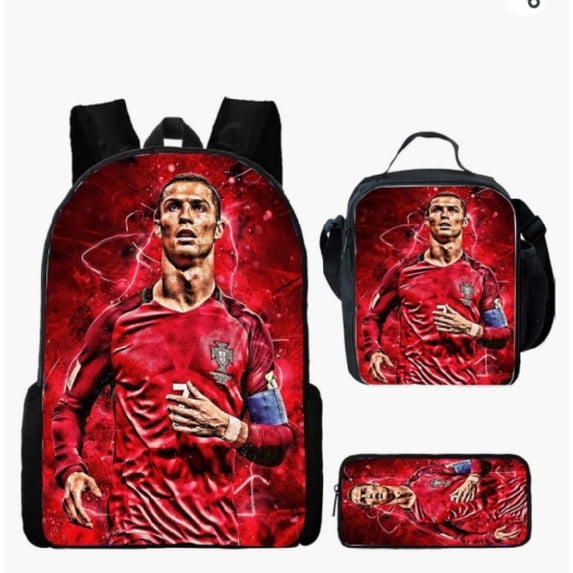 Retro Soccer Legend Print Backpack Set 3 Piece Gear Bundle with Lunch Bag Accessory Case for Casual Travel