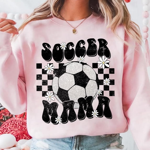 Retro Soccer Mama Coquette Sweatshirt, Glitter Soccer Shirt, Game Day Soccer Pullover, Soccer Bow Sweatshirt, Soccer Mom Shirt, Checkered Soccer Shirt