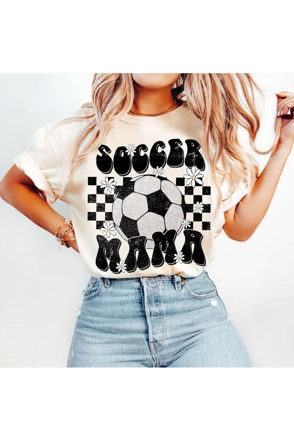 Retro Soccer Mama Coquette T-Shirt, Glitter Soccer Shirt, Game Day Soccer Tee, Soccer Bow Shirt, Soccer Mom Tee, Checkered Soccer Shirt
