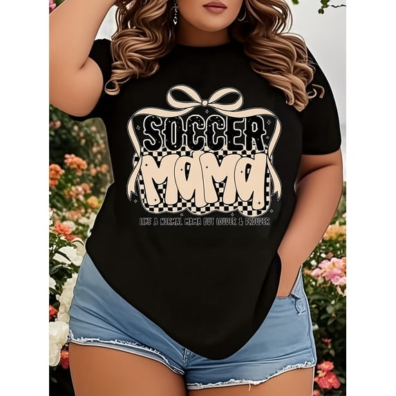 Retro Soccer Mama Graphic Tee Women's Short Sleeve T-Shirt Checkered Bow Design Louder and Prouder Sports Mom Apparel