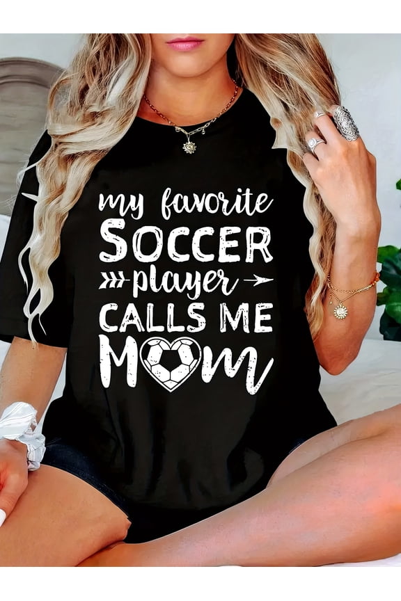 Retro Soccer Mom Graphic Tee Funny Sports Mother's Day Gift Women's Casual Short Sleeve T-Shirt Cute Athletic Apparel