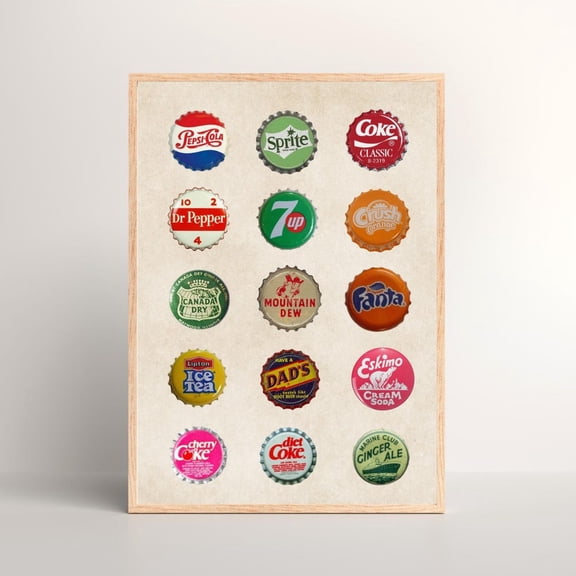 Retro Soda Bottle Cap Pop Art Poster, Unframed Canvas 8x10in