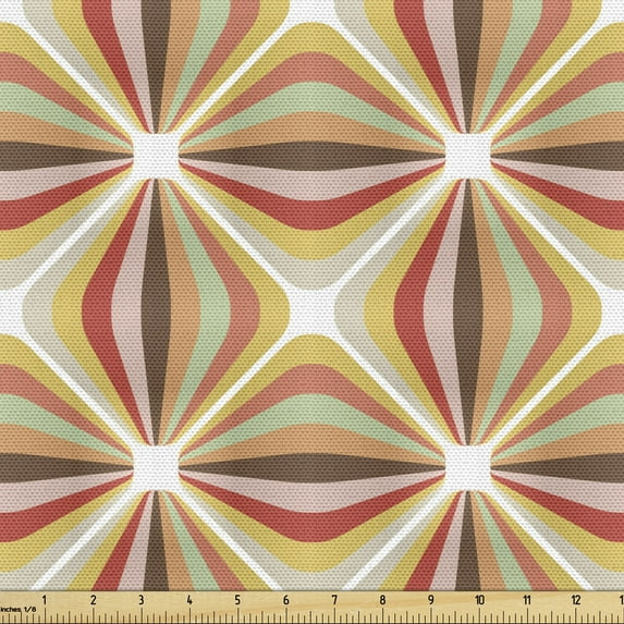 Ambesonne Retro Fabric by the Yard Upholstery, Colorful and Geometric, 1 Yard, Multicolor