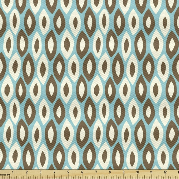 Ambesonne Retro Fabric by the Yard Upholstery, Simplistic Oval Shapes, 3 Yards, Turquoise Brown Ivory