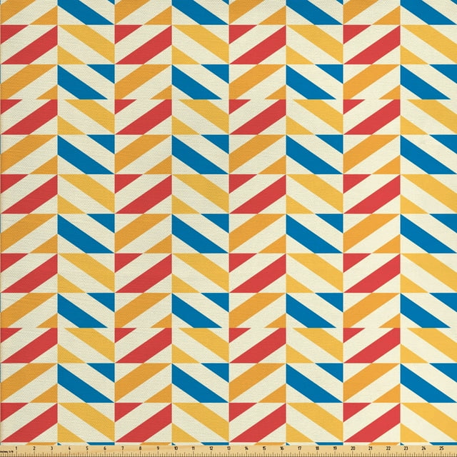 Ambesonne Retro Fabric by the Yard Upholstery, Diagonally Striped Squares, 3 Yards, Marigold Scarlet