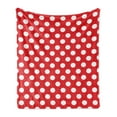 thumbnail image 1 of Retro Soft Flannel Fleece Blanket, 50s 60s Iconic Pop Art Style Big White Polka Dots Picnic Vintage Old Theme Image, Cozy Plush for Indoor and Outdoor Use, 50" x 60", Vermilion White, by Ambesonne, 1 of 6