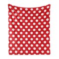 thumbnail image 1 of Retro Soft Flannel Fleece Blanket, 50s 60s Iconic Pop Art Style Big White Polka Dots Picnic Vintage Old Theme Image, Cozy Plush for Indoor and Outdoor Use, 70" x 90", Vermilion White, by Ambesonne, 1 of 6