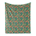 thumbnail image 1 of Retro Soft Flannel Fleece Blanket, Abstract Geometric Squares Motif with Summer Toned Contrast Lines Graphic, Cozy Plush for Indoor and Outdoor Use, 60" x 80", Orange Sea Green Grey, by Ambesonne, 1 of 5