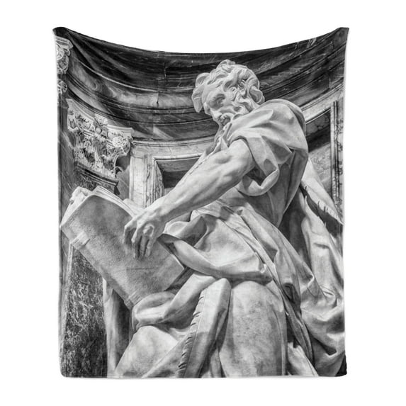Retro Soft Flannel Fleece Blanket, Architectural History Stone Art in Rome City Italy European Design Photography Print, Cozy Plush for Indoor and Outdoor Use, 60" x 80", Pale Grey, by Ambesonne
