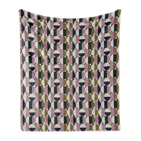 Retro Soft Flannel Fleece Blanket, Bauhaus Style Abstract Geometric Pattern with Contrast Circles Squares and Rectangles, Cozy Plush for Indoor and Outdoor Use, 50" x 70", Multicolor, by Ambesonne