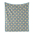 thumbnail image 1 of Retro Soft Flannel Fleece Blanket, Big and Small Circles with Dots Vibrant Colored Symmetrical Tile Pattern, Cozy Plush for Indoor and Outdoor Use, 50" x 70", Marigold Scarlet Blue, by Ambesonne, 1 of 5