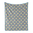 thumbnail image 1 of Retro Soft Flannel Fleece Blanket, Big and Small Circles with Dots Vibrant Colored Symmetrical Tile Pattern, Cozy Plush for Indoor and Outdoor Use, 60" x 80", Marigold Scarlet Blue, by Ambesonne, 1 of 5