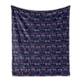 thumbnail image 1 of Retro Soft Flannel Fleece Blanket, Classic Bicycles and Trees with Heart Flags Evening Style Romantic Pattern, Cozy Plush for Indoor and Outdoor Use, 50" x 70", Indigo and Multicolor, by Ambesonne, 1 of 5