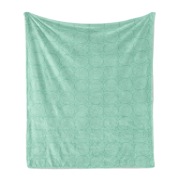 Retro Soft Flannel Fleece Blanket, Concept of Concentric Circles Overlapping Natural Geometric Details Monotone, Cozy Plush for Indoor and Outdoor Use, 50" x 60", Sea Green and White, by Ambesonne
