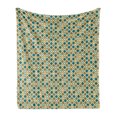 thumbnail image 1 of Retro Soft Flannel Fleece Blanket, Ornamental Pattern with Vertical Ogee Shapes with Vintage Design Inspirations, Cozy Plush for Indoor and Outdoor Use, 70" x 90", Cream Beige Blue, by Ambesonne, 1 of 6