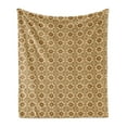 thumbnail image 1 of Retro Soft Flannel Fleece Blanket, Prehistoric Oriental Composition of Triangles Dots Flower Leaves Repeating Pattern, Cozy Plush for Indoor and Outdoor Use, 60" x 80", Caramel Tan, by Ambesonne, 1 of 5