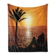 thumbnail image 1 of Retro Soft Flannel Fleece Blanket, Silhouette of Lady and Palm Tree on Tropical Beach at Sunset Horizon Scenery Print, Cozy Plush for Indoor and Outdoor Use, 60" x 80", Orange Black, by Ambesonne, 1 of 5