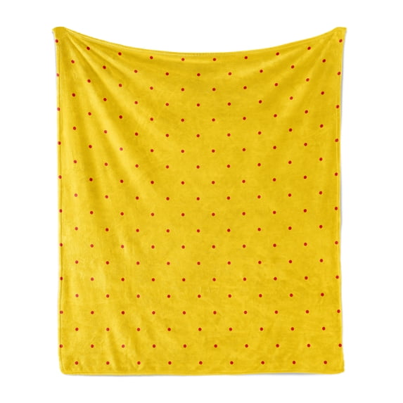 Retro Soft Flannel Fleece Blanket, Vibrant and Continuing Summer Print of Mini Polka Dots Geometric Details, Cozy Plush for Indoor and Outdoor Use, 70" x 90", Earth Yellow Vermilion, by Ambesonne