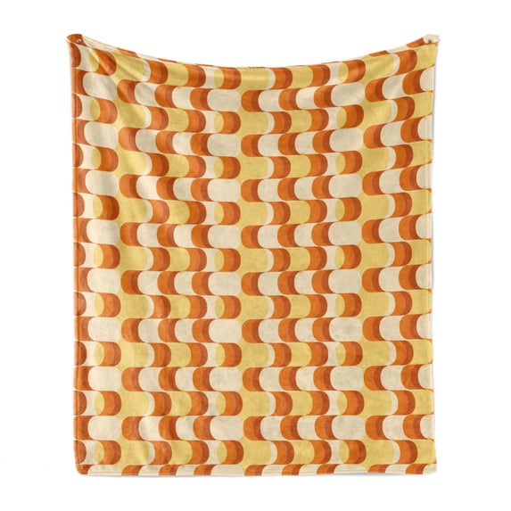 Retro Soft Flannel Fleece Blanket, Wavy Pattern Half Moon Shapes Vintage Art Graphic Design in Different Tones, Cozy Plush for Indoor and Outdoor Use, 50" x 70", Orange Yellow Dust, by Ambesonne
