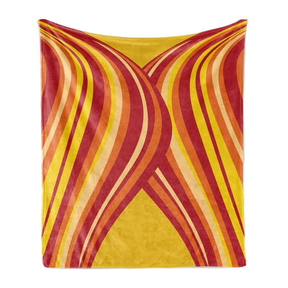 Retro Soft Flannel Fleece Blanket, Wavy Vertical Stripes Entwined Curvy Abstract Artwork Graphic Illustration Art, Cozy Plush for Indoor and Outdoor Use, 50" x 70", Yellow Orange Red, by Ambesonne
