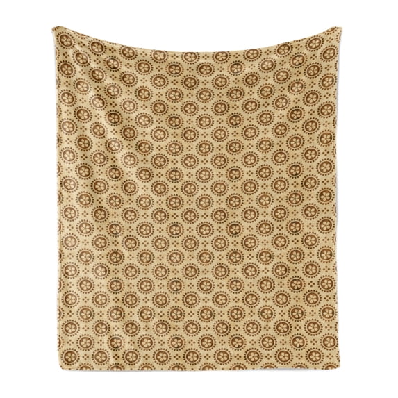 Retro Soft Flannel Fleece Blanket, Weathered Watercolor Effect Composition of Continuous Circles Dots and Petals, Cozy Plush for Indoor and Outdoor Use, 50" x 70", Caramel and Beige, by Ambesonne