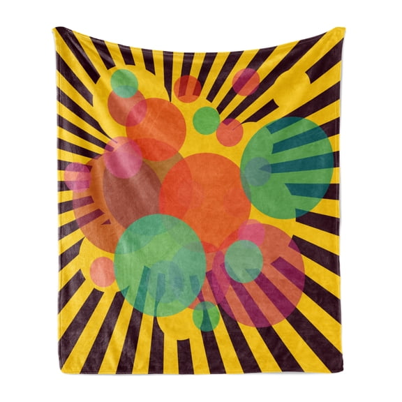 Retro Soft Flannel Fleece Throw Blanket, Abstract Circular with Stripes Background Vintage Graphic Design, Cozy Plush for Indoor and Outdoor Use, 60" x 80", Multicolor, by Ambesonne