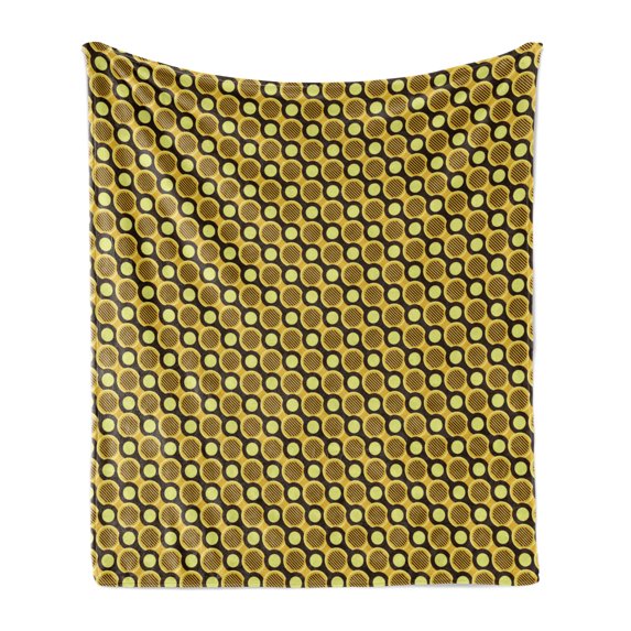 Retro Soft Flannel Fleece Throw Blanket, Abstract Diagonal Chains Pattern Along Striped Circles Shapes in Geometric Design, Cozy Plush for Indoor and Outdoor Use, 60" x 80", Multicolor, by Ambesonne