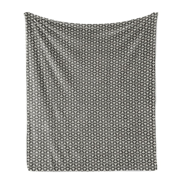 Retro Soft Flannel Fleece Throw Blanket, Abstract Geometrical Extraordinary Symmetric Shape Pattern Image, Cozy Plush for Indoor and Outdoor Use, 60" x 80", Eggshell Dark Taupe Grey, by Ambesonne