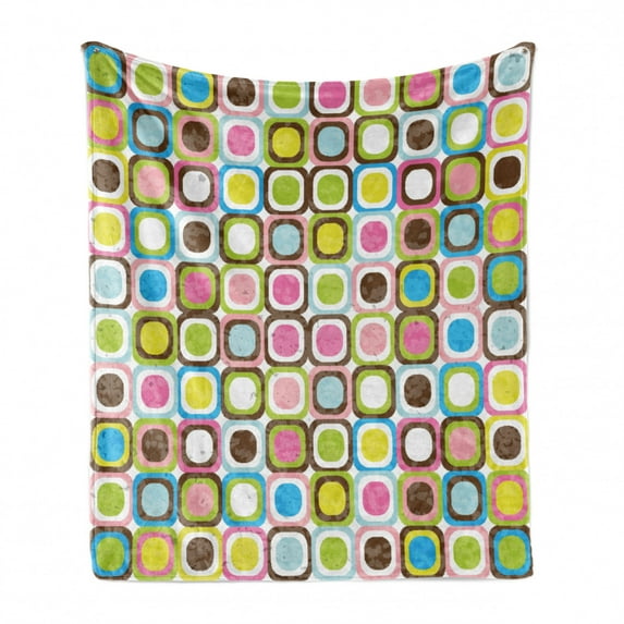 Retro Soft Flannel Fleece Throw Blanket, Abstract Grunge Background with Geometric Cubes Inner Circles Graphic Design, Cozy Plush for Indoor and Outdoor Use, 60" x 80", Multicolor, by Ambesonne
