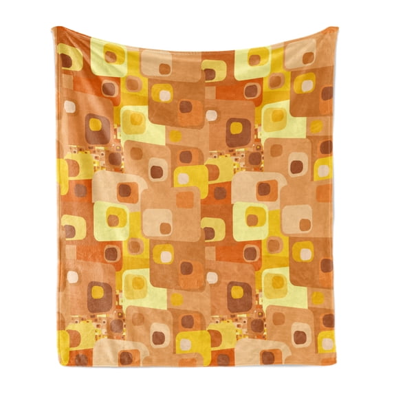 Retro Soft Flannel Fleece Throw Blanket, Abstract Square Pattern Rounded Funky Geometric Modern Ornament Tiled Illustration, Cozy Plush for Indoor and Outdoor Use, 50" x 70", Multicolor, by Ambesonne