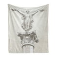thumbnail image 1 of Retro Soft Flannel Fleece Throw Blanket, Angel Greek Muse on Neoclassic Pillars Relic Print Antique Neutral Toned Graphic Print, Cozy Plush for Indoor and Outdoor Use, 50" x 60", White, by Ambesonne, 1 of 5