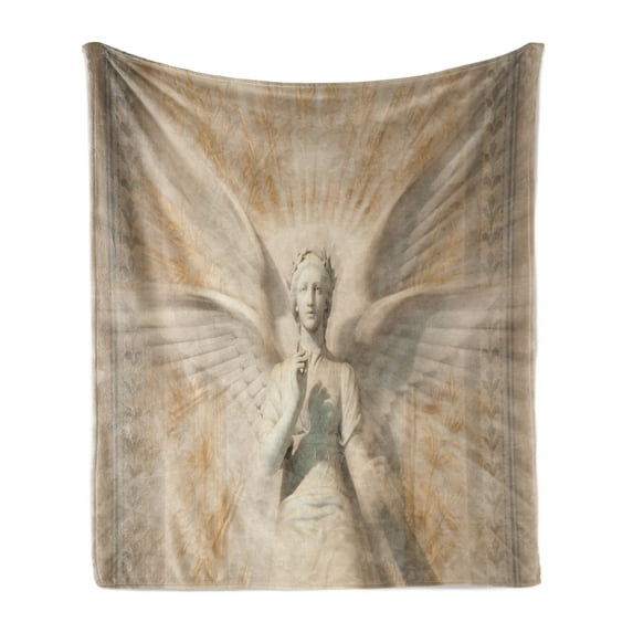 Retro Soft Flannel Fleece Throw Blanket, Angel Woman in Medieval Site Vintage Style Mythical Design, Cozy Plush for Indoor and Outdoor Use, 60" x 80", Yellow White, by Ambesonne