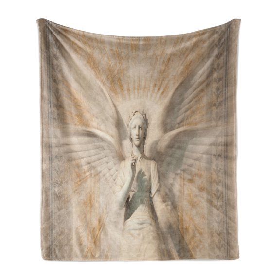Retro Soft Flannel Fleece Throw Blanket, Angel Woman in Medieval Site Vintage Style Mythical Design, Cozy Plush for Indoor and Outdoor Use, 60" x 80", Yellow White, by Ambesonne