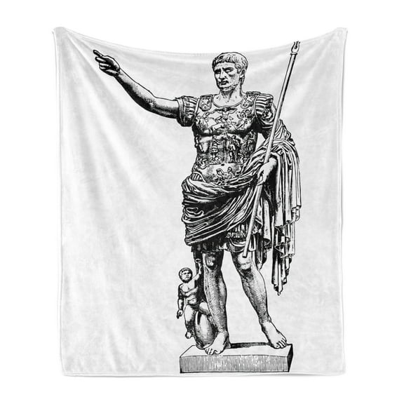 Retro Soft Flannel Fleece Throw Blanket, Antique of Augustus Vintage Historical King Emperor Print, Cozy Plush for Indoor and Outdoor Use, 50" x 70", Black White, by Ambesonne