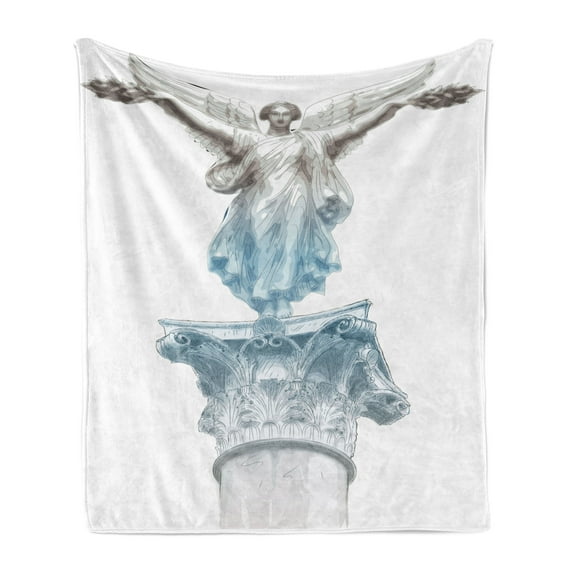 Retro Soft Flannel Fleece Throw Blanket, Antique Muse Athens Hellenistic Period Mythological Monument Art, Cozy Plush for Indoor and Outdoor Use, 70" x 90", Pale Blue Umber, by Ambesonne